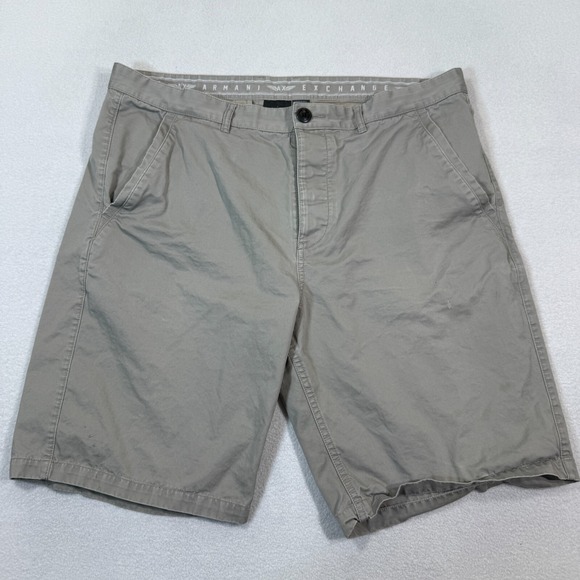 Armani Exchange Mens 36 Khaki Chino Shorts Flat‎ Front Casual Cotton Summer AX - Picture 1 of 12